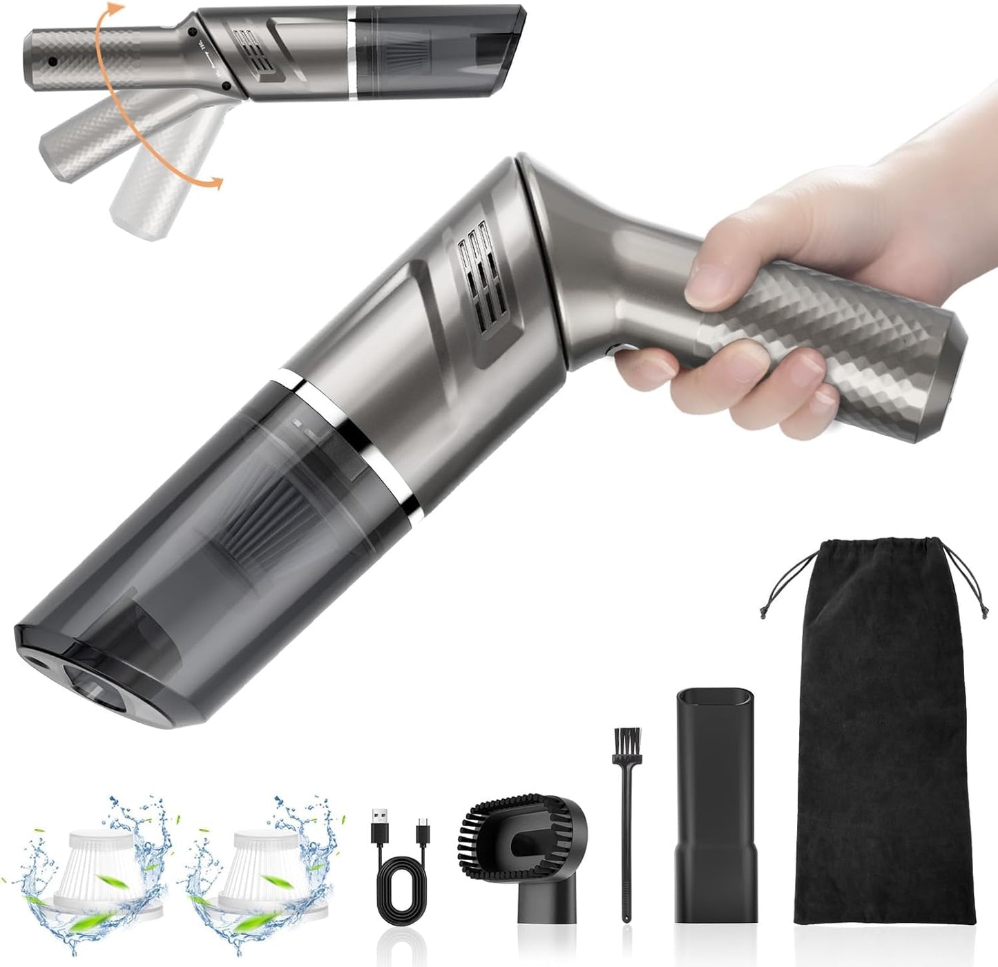 SwiftClean Car Vacuum 120W Strong Cordless Handheld